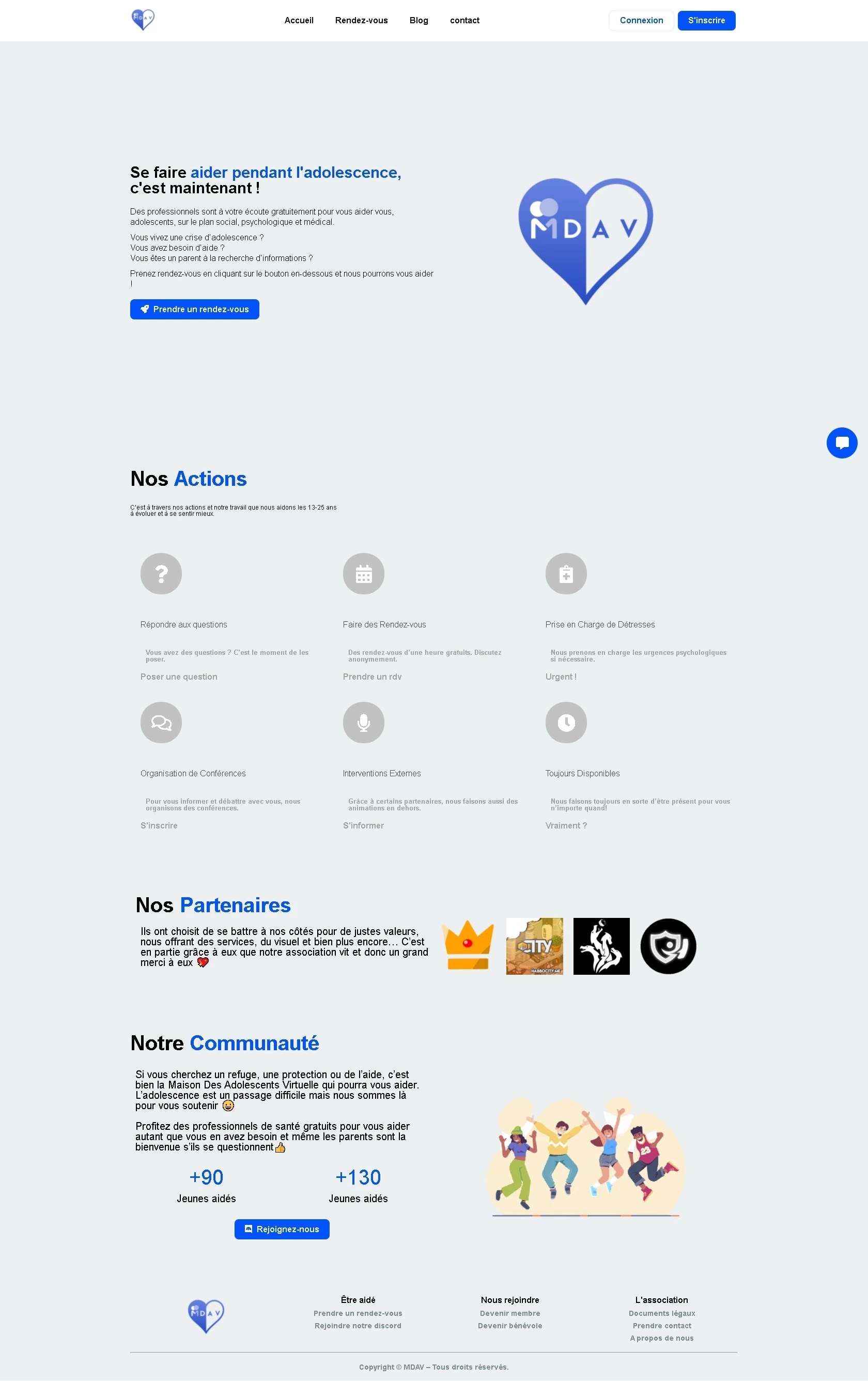 Une image du site internet que j'ai réalisé pour mon stage avec l'association Maison Des Ados Virtuelle